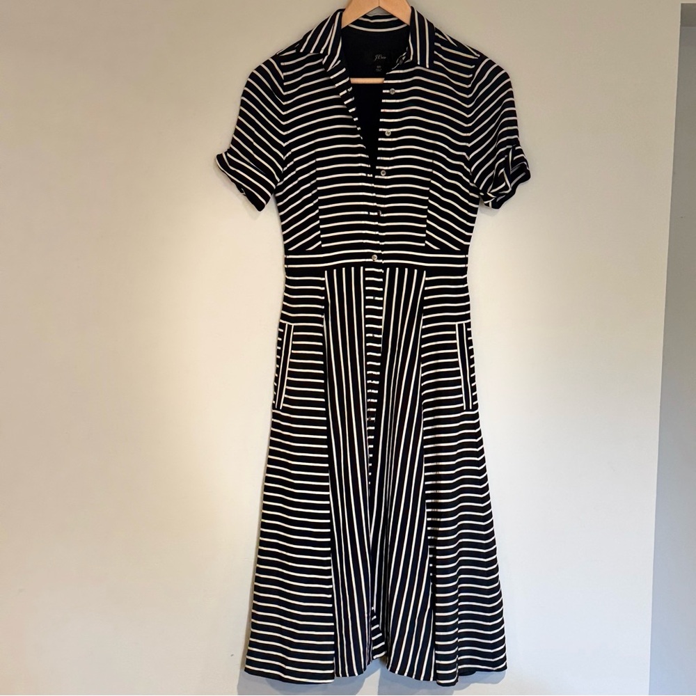 J. Crew Navy and White Striped Polo Midi Dress